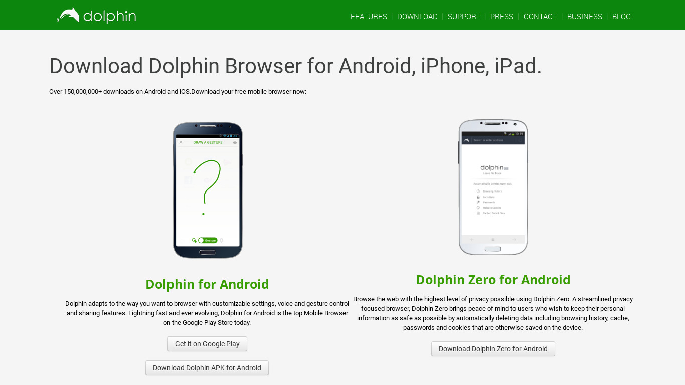 Dolphin Mobile Landing page