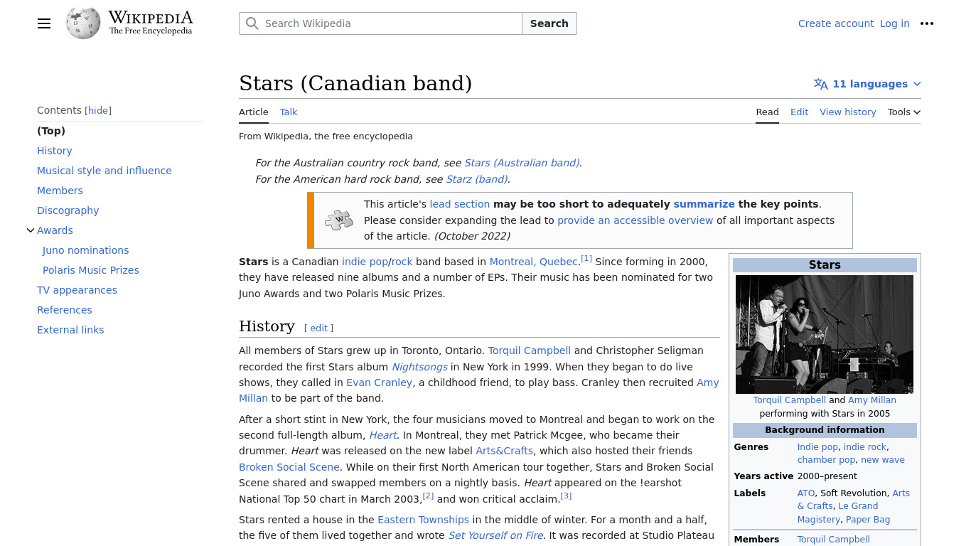 Band Stars Landing page