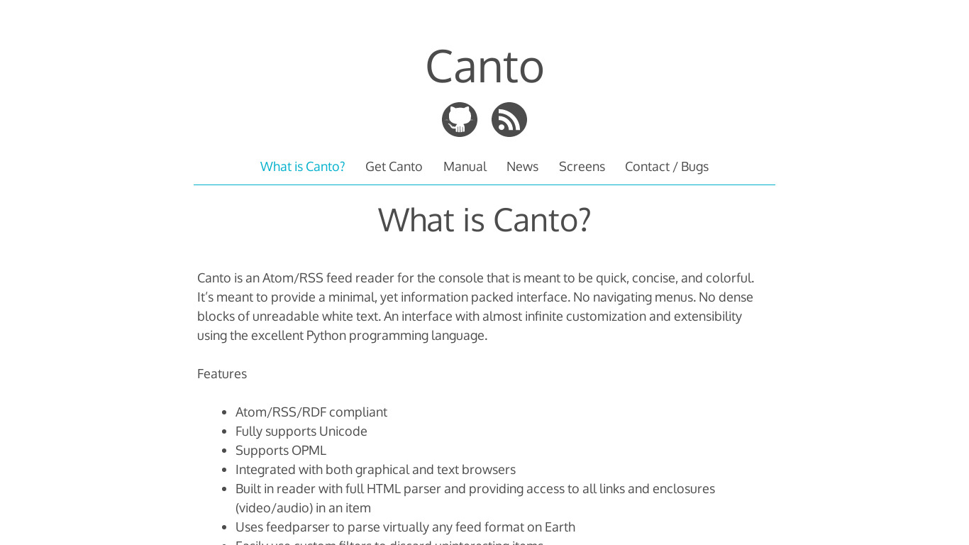 Canto Landing page