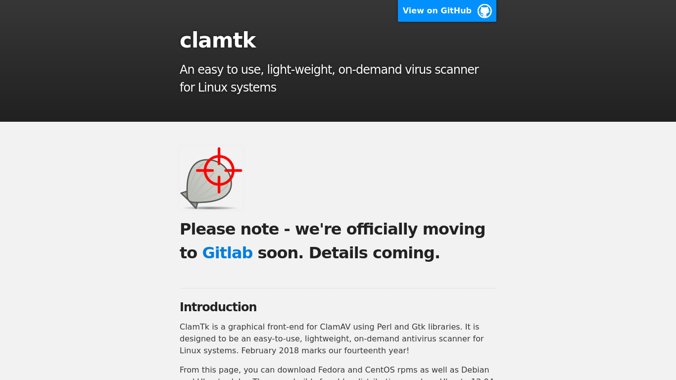 dave-theunsub.github.io ClamTk Virus Scanner Landing page