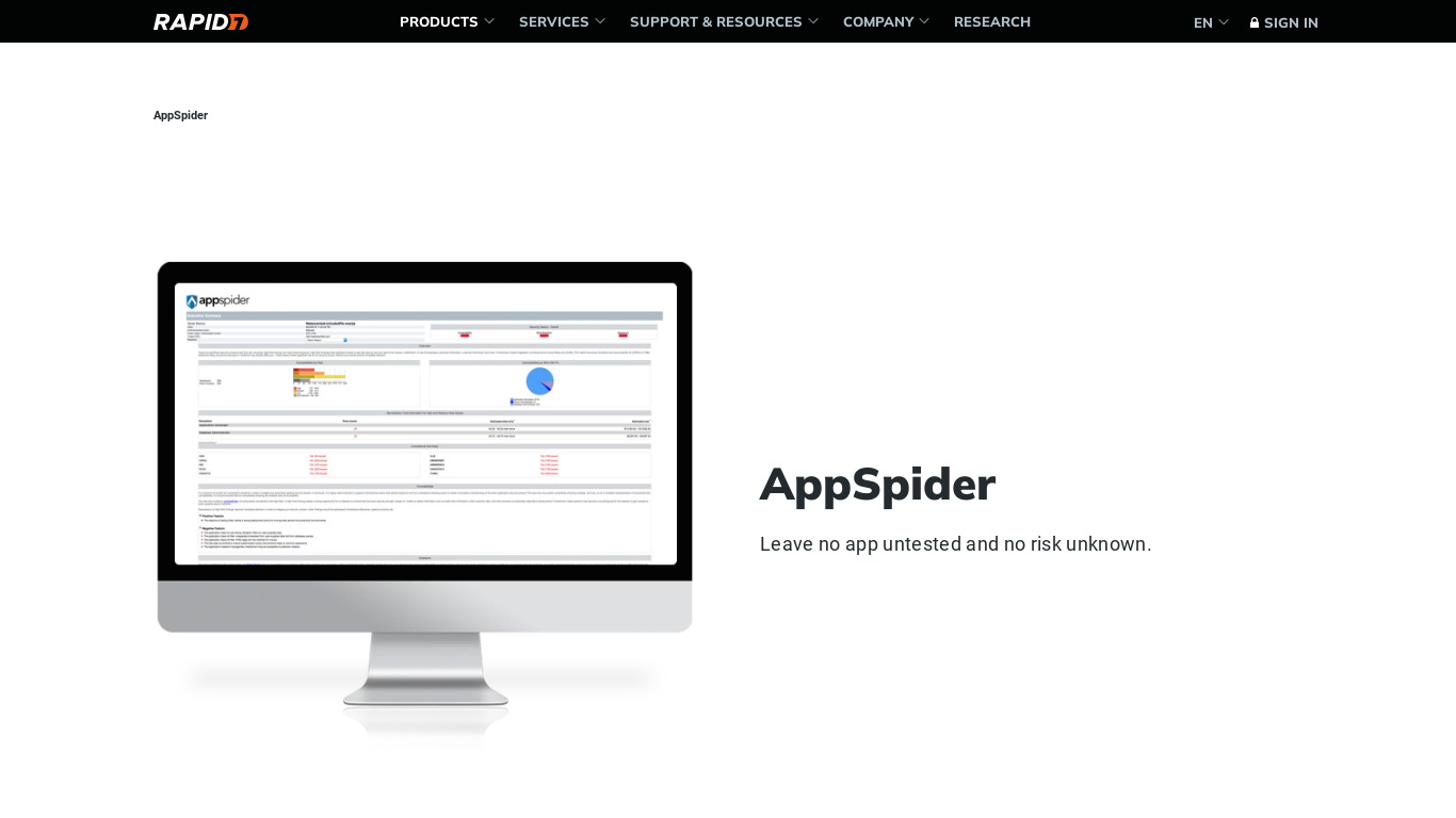 Rapid7 Appspider Landing page