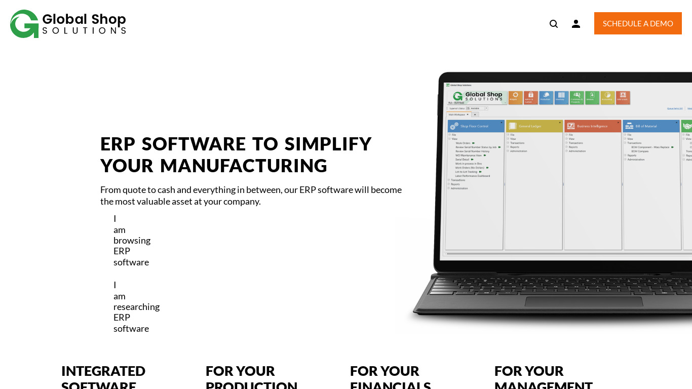 Global Shop Solutions Landing page