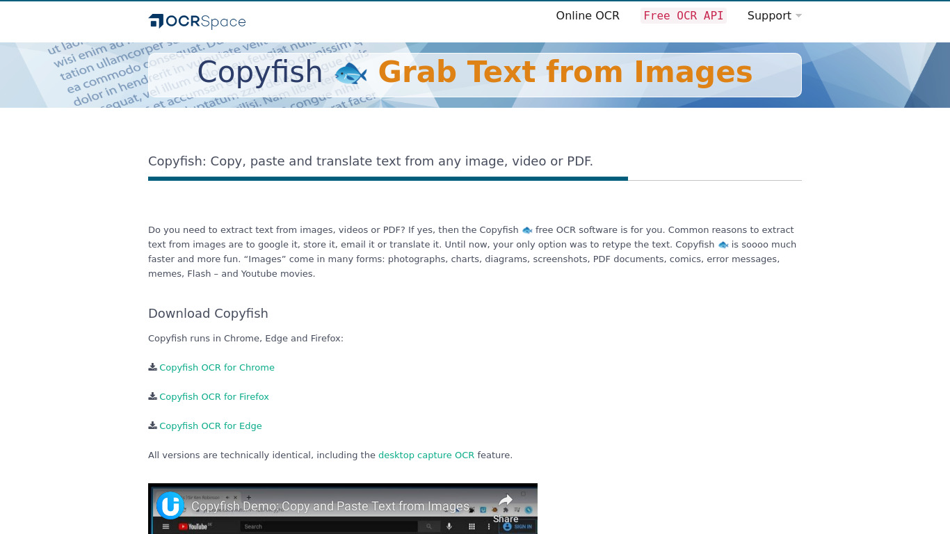 CopyFish Landing page