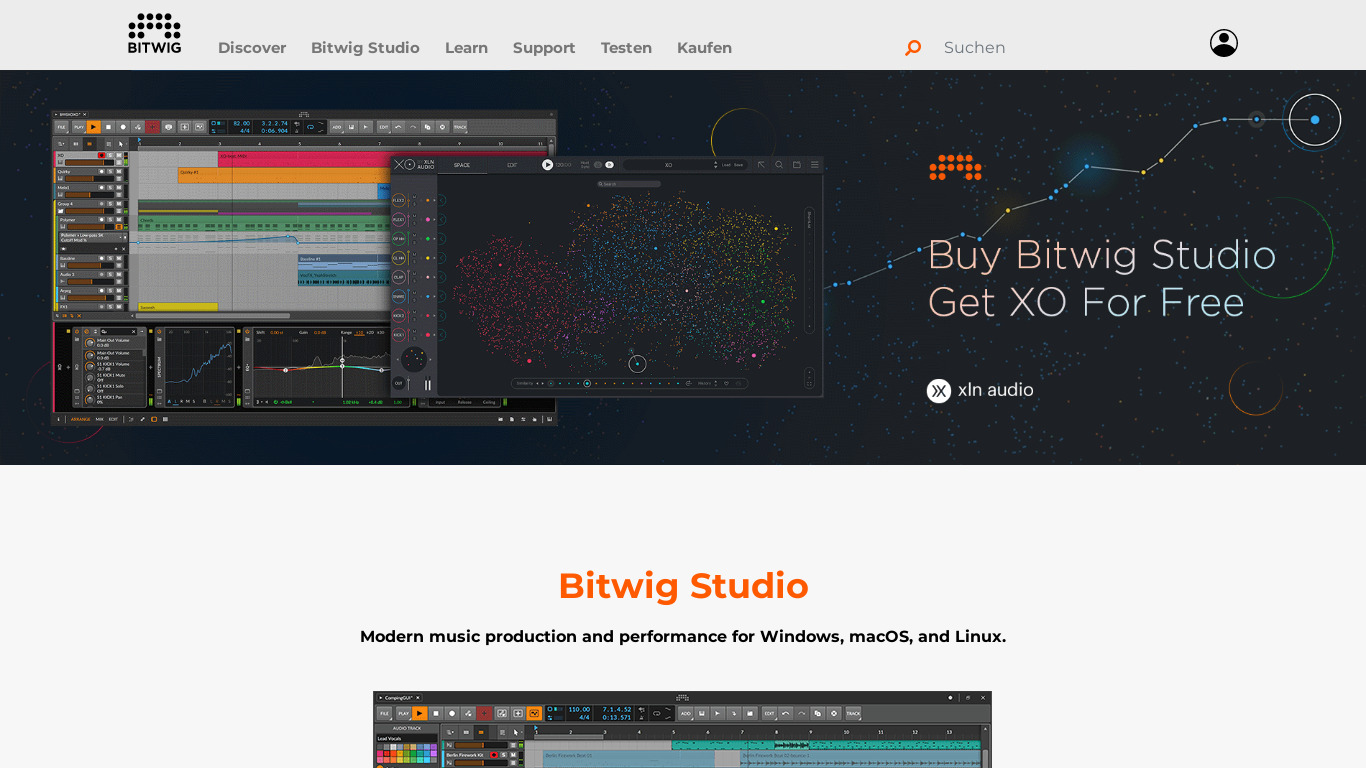 Bitwig Studio Landing page