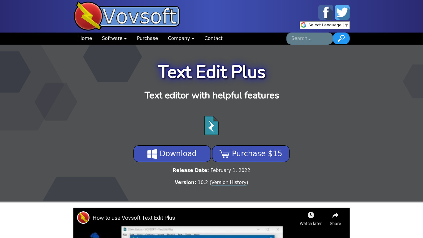 Vov Text Edit Plus Landing page