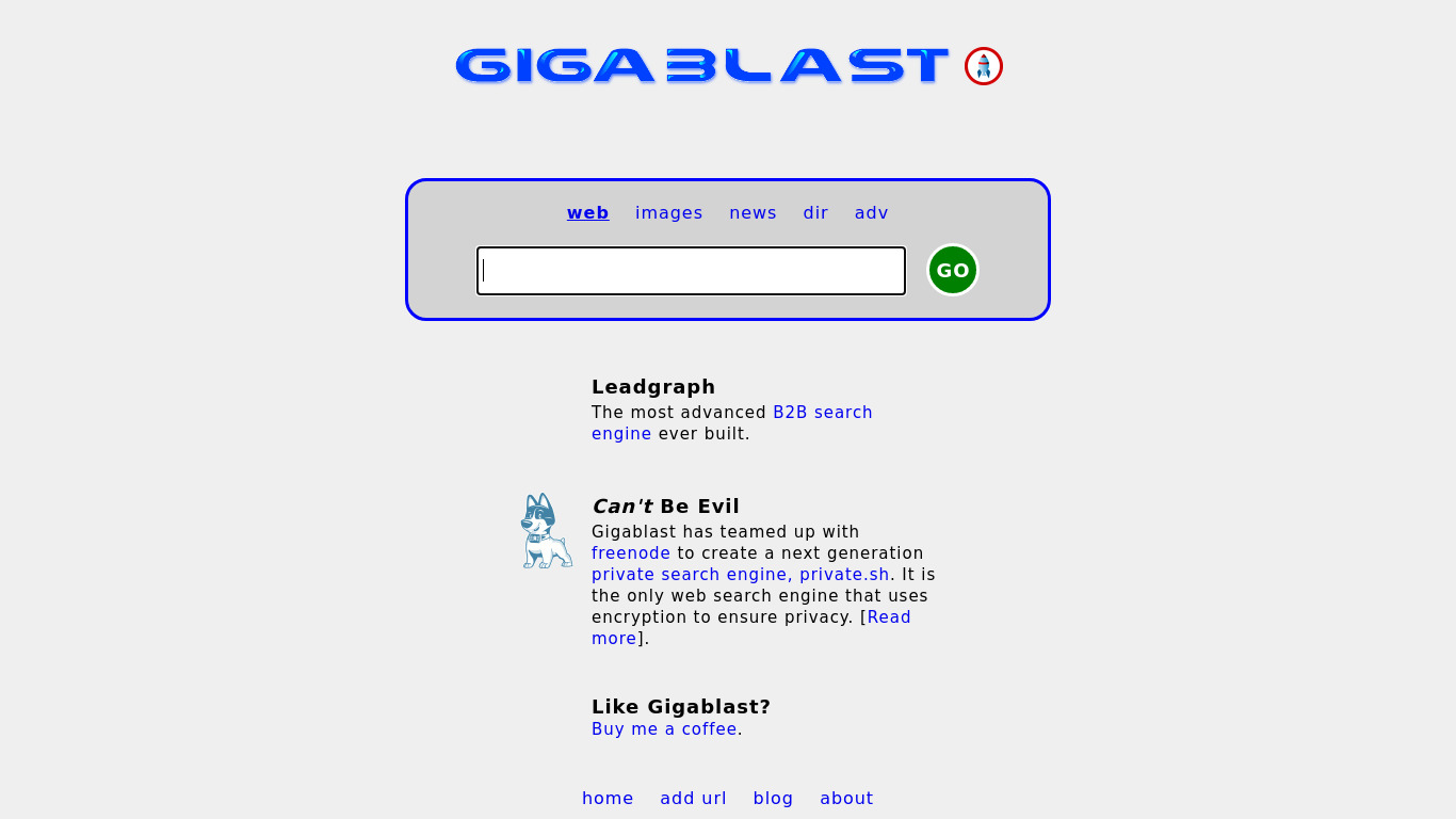 Gigablast Landing page