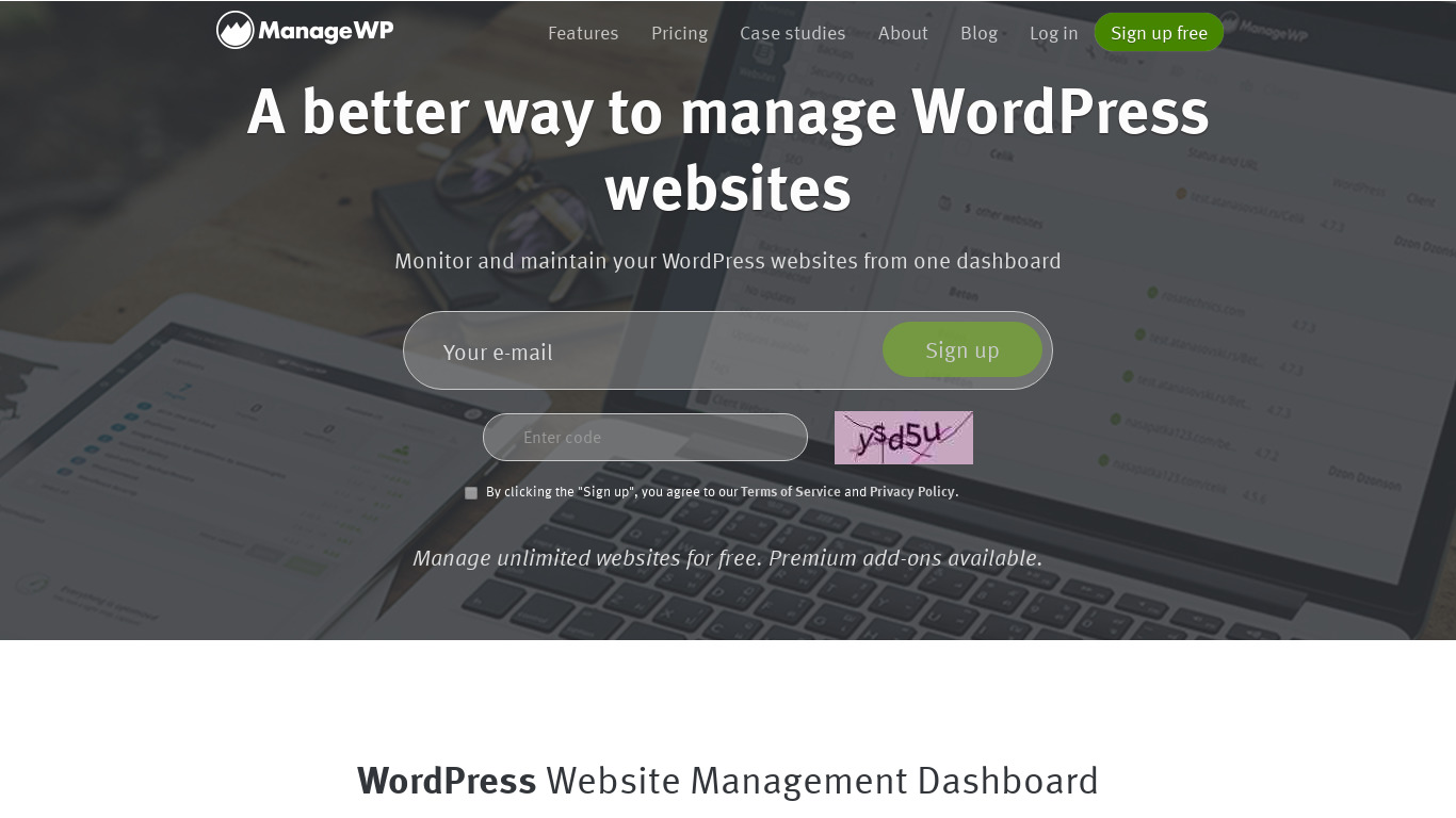 ManageWP Landing page