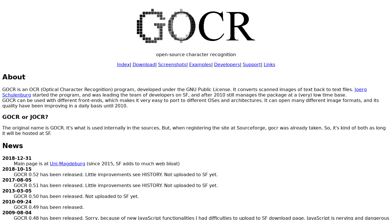 GOCR Landing page