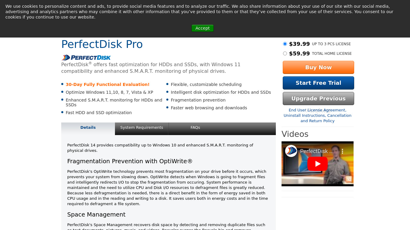 PerfectDisk Landing page