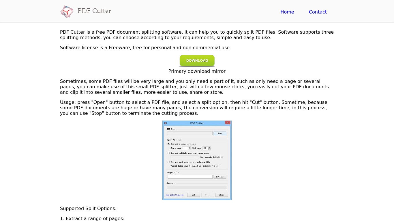 PDF Cutter Landing page
