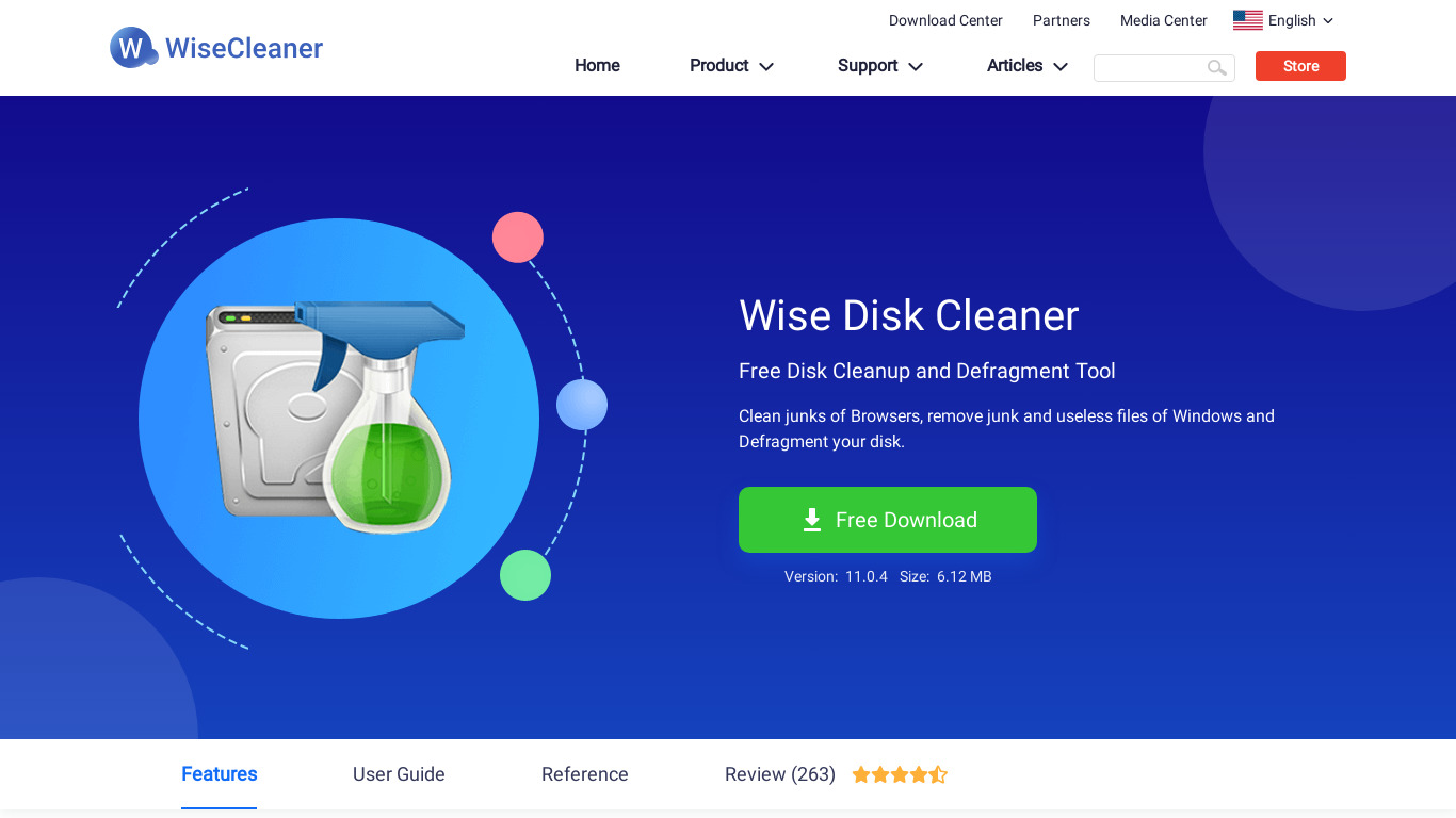 Wise Disk Cleaner Landing page