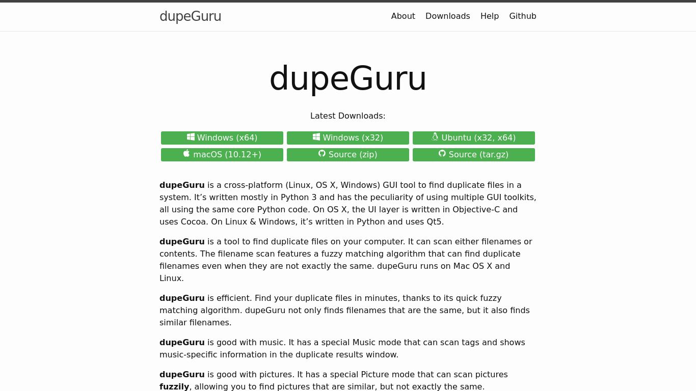 dupeGuru Landing page