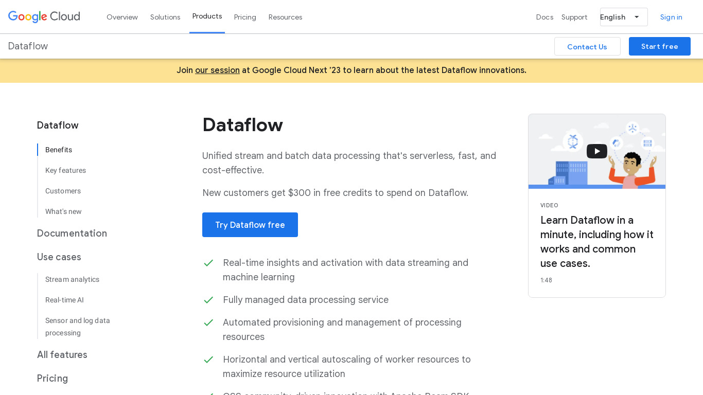 Google Cloud Dataflow Landing page