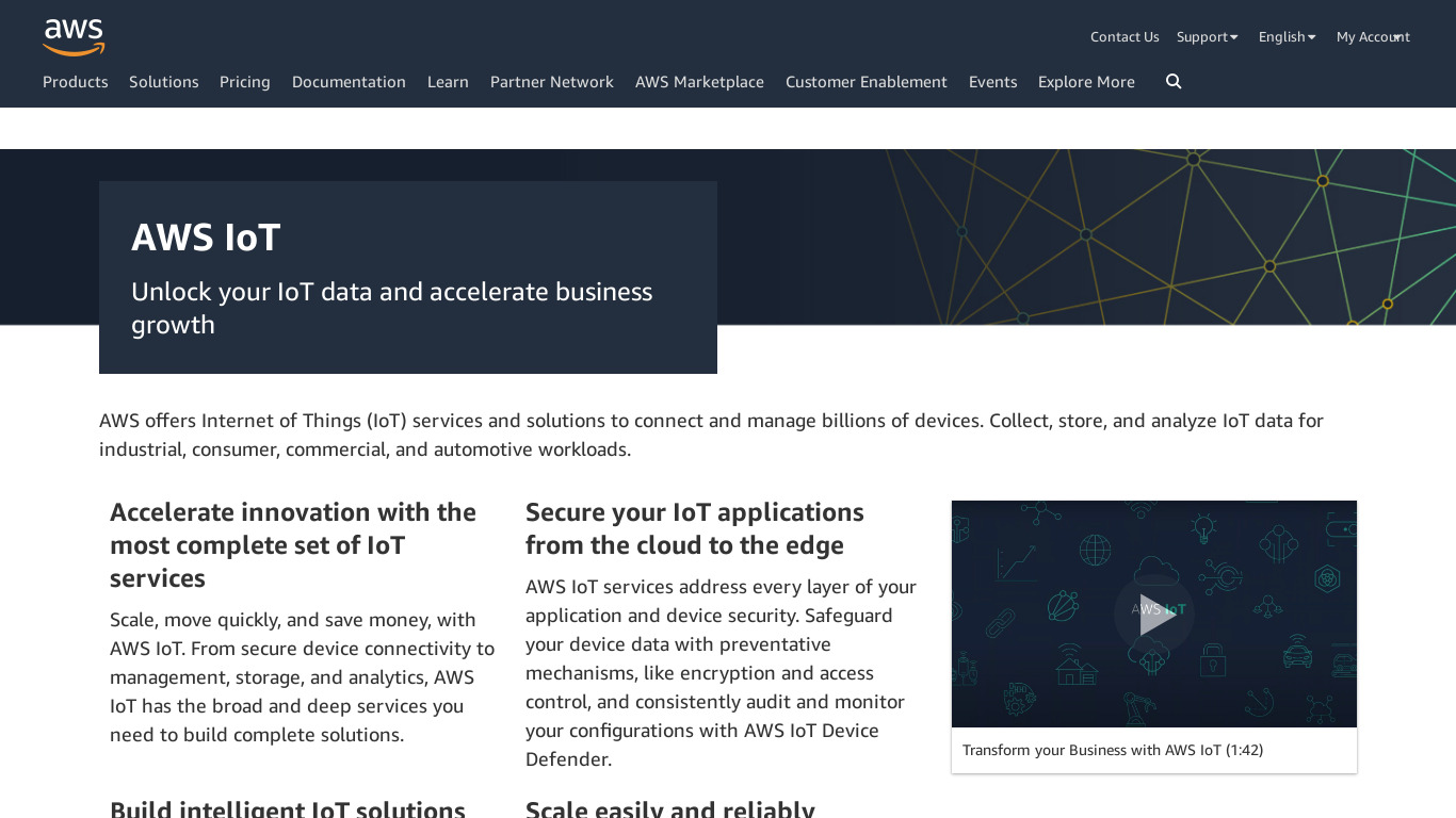 AWS IoT Landing page