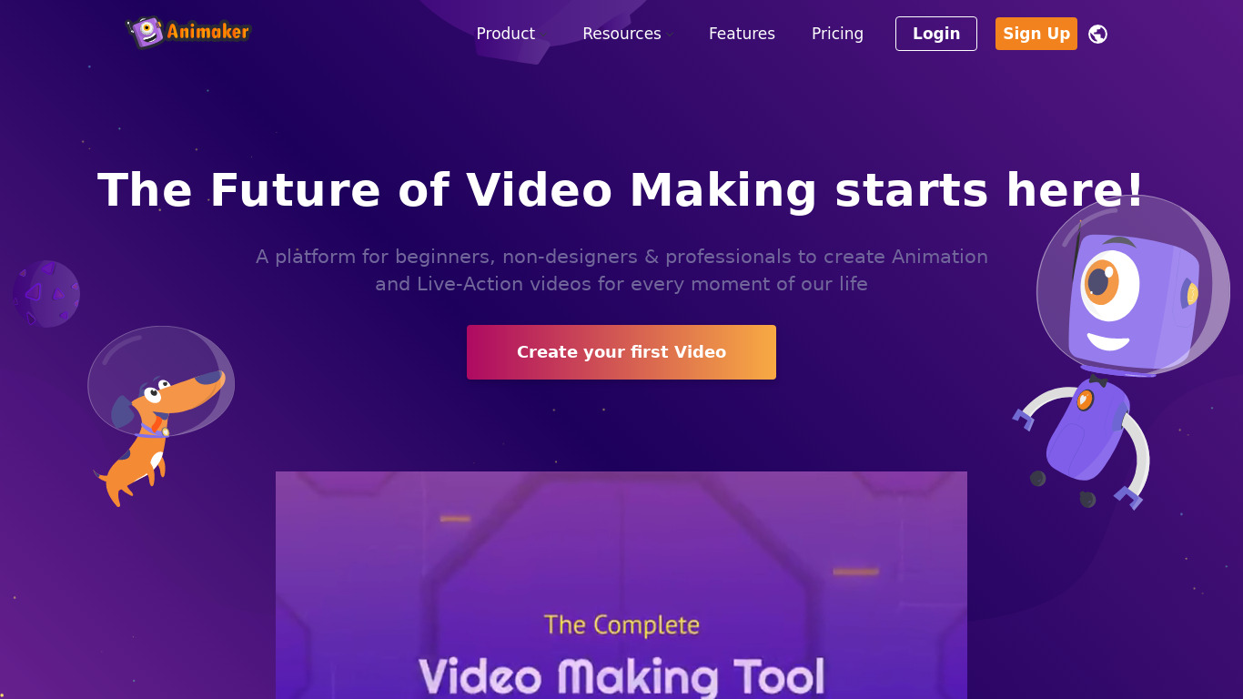 Animaker Landing page