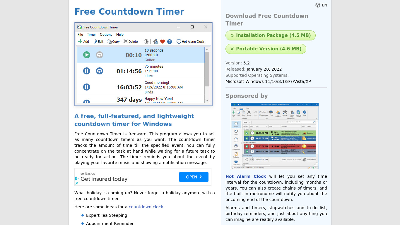Free Countdown Timer Landing page
