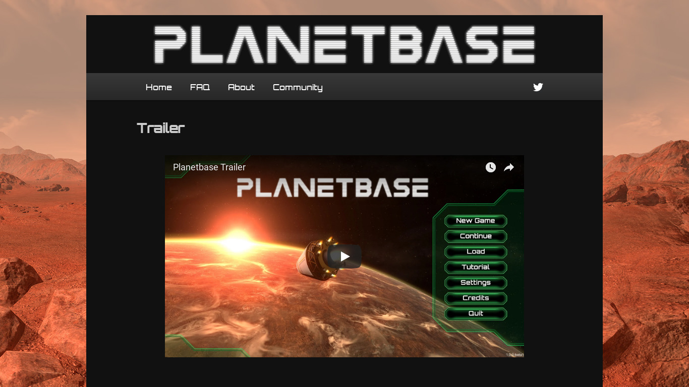 Planetbase Landing page