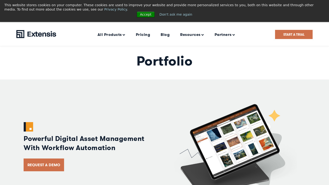 Extensis Portfolio Landing page