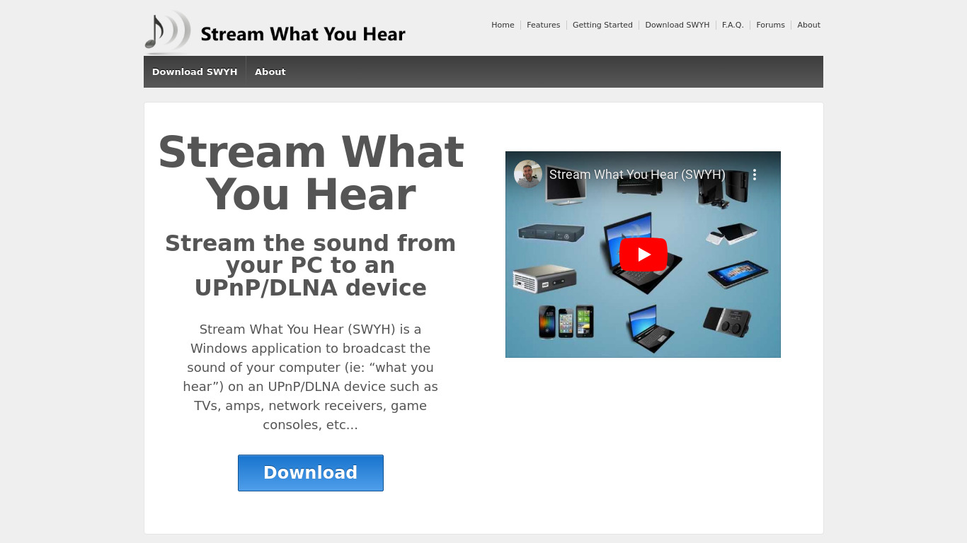 Stream What You Hear Landing page
