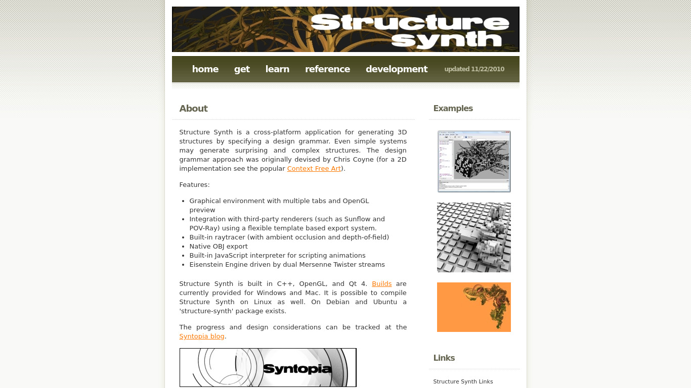 Structure Synth Landing page