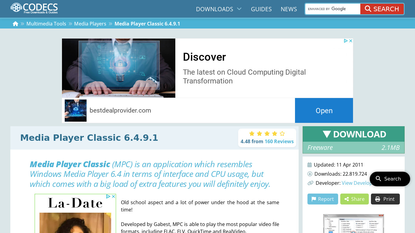 Media Player Classic Landing page
