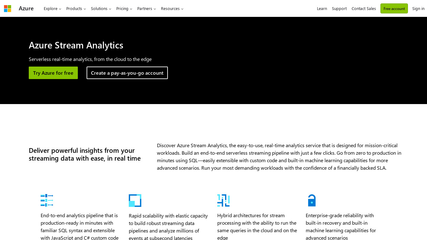 Azure Stream Analytics Landing page