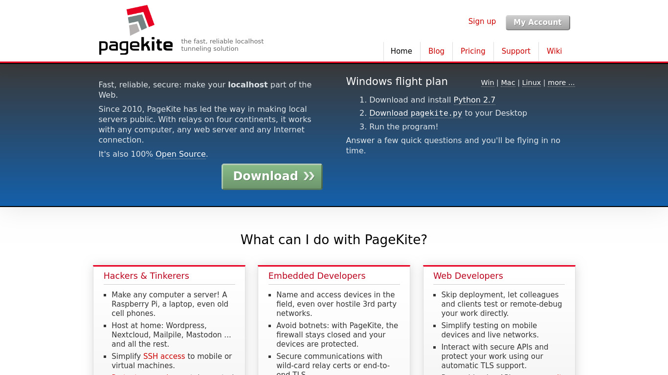 Pagekite Landing page