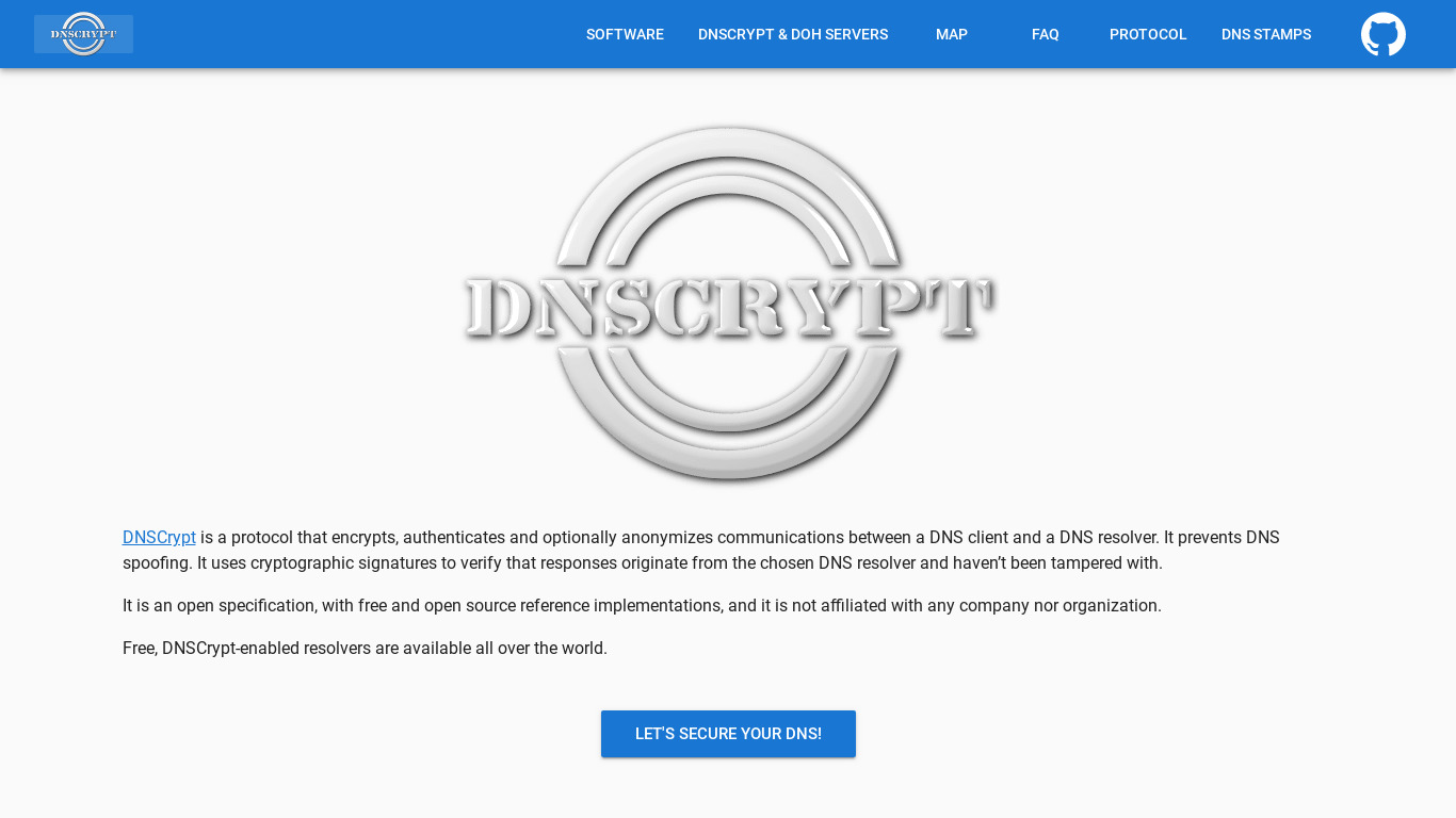 DNSCrypt Protocol Landing page