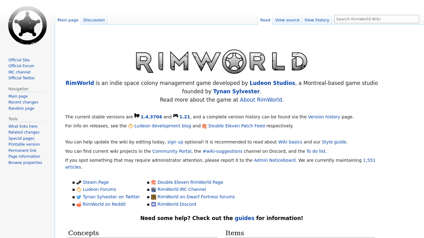 RimWorld Landing page