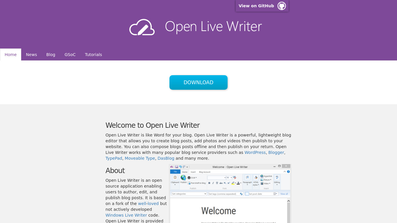 Open Live Writer Landing page