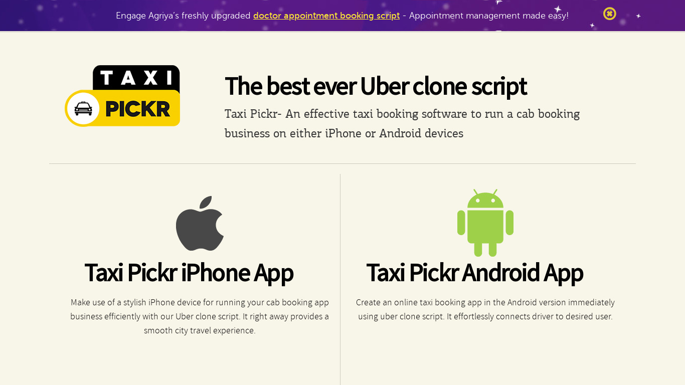 Taxipickr Landing page