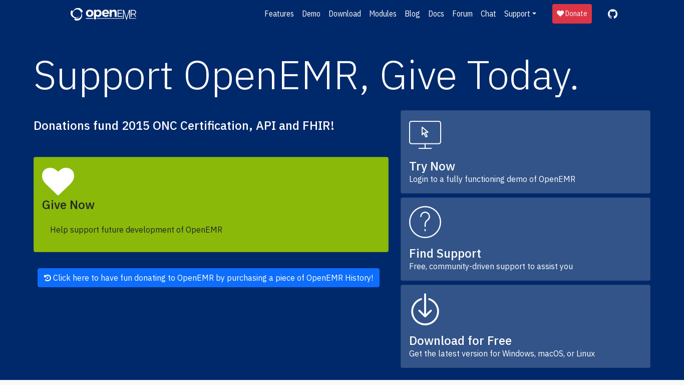 OpenEMR Landing page