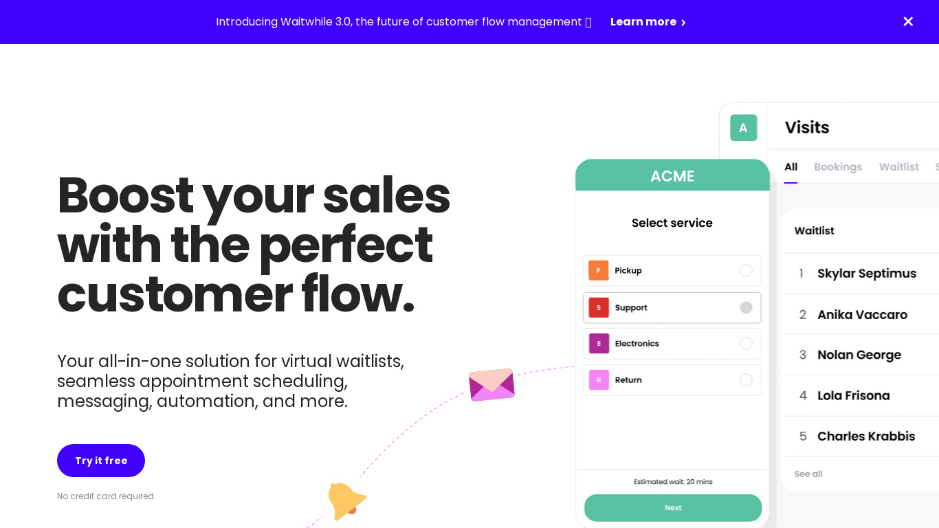Waitwhile Landing page