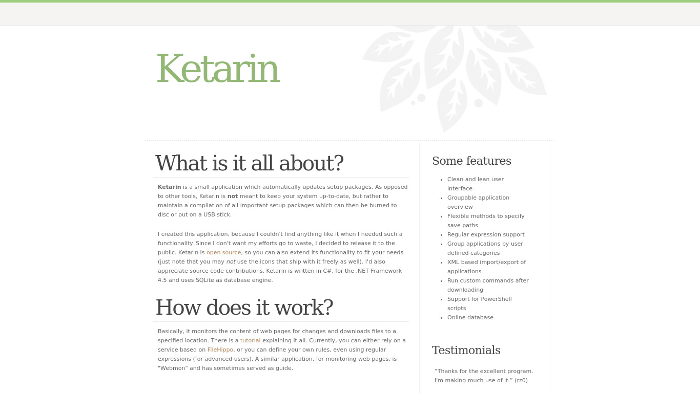 Ketarin Landing page