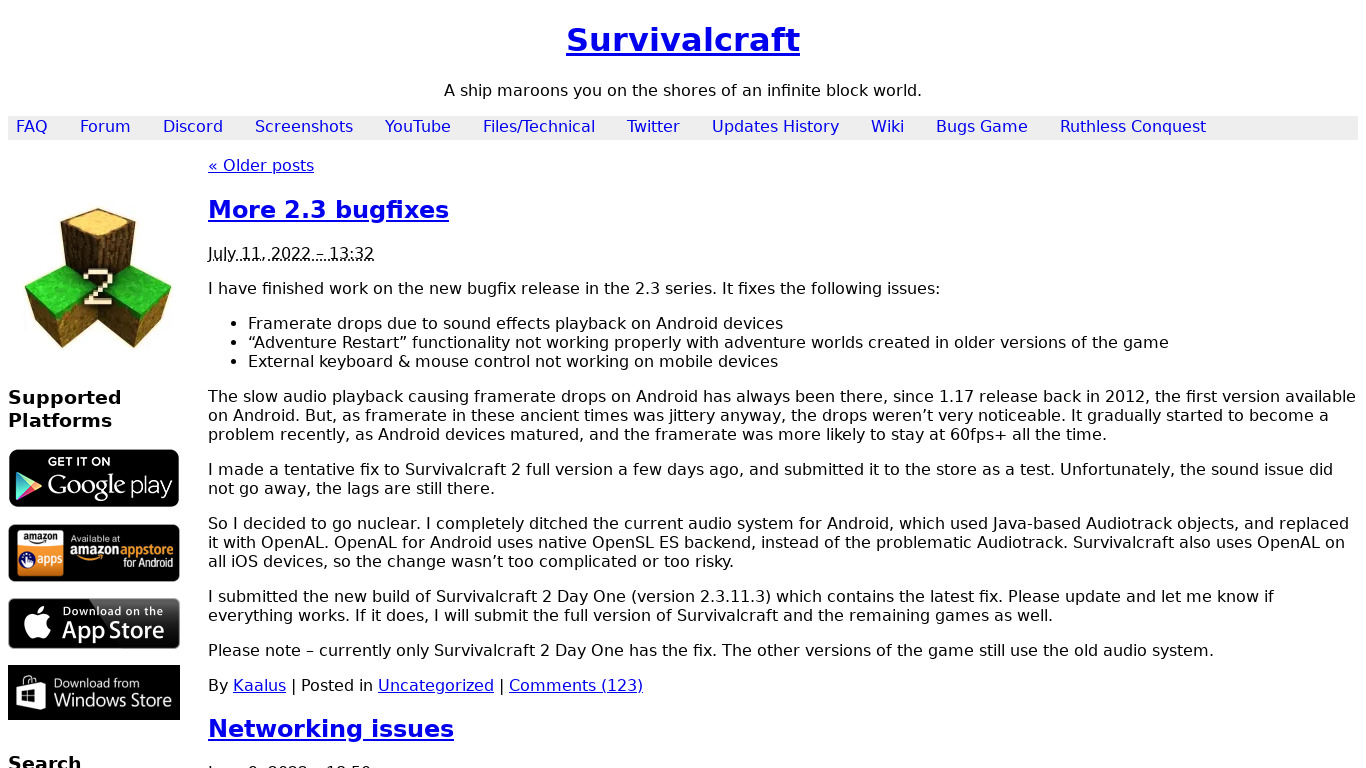 SurvivalCraft Landing page