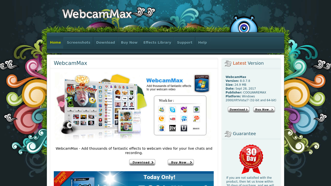 WebcamMax Landing page