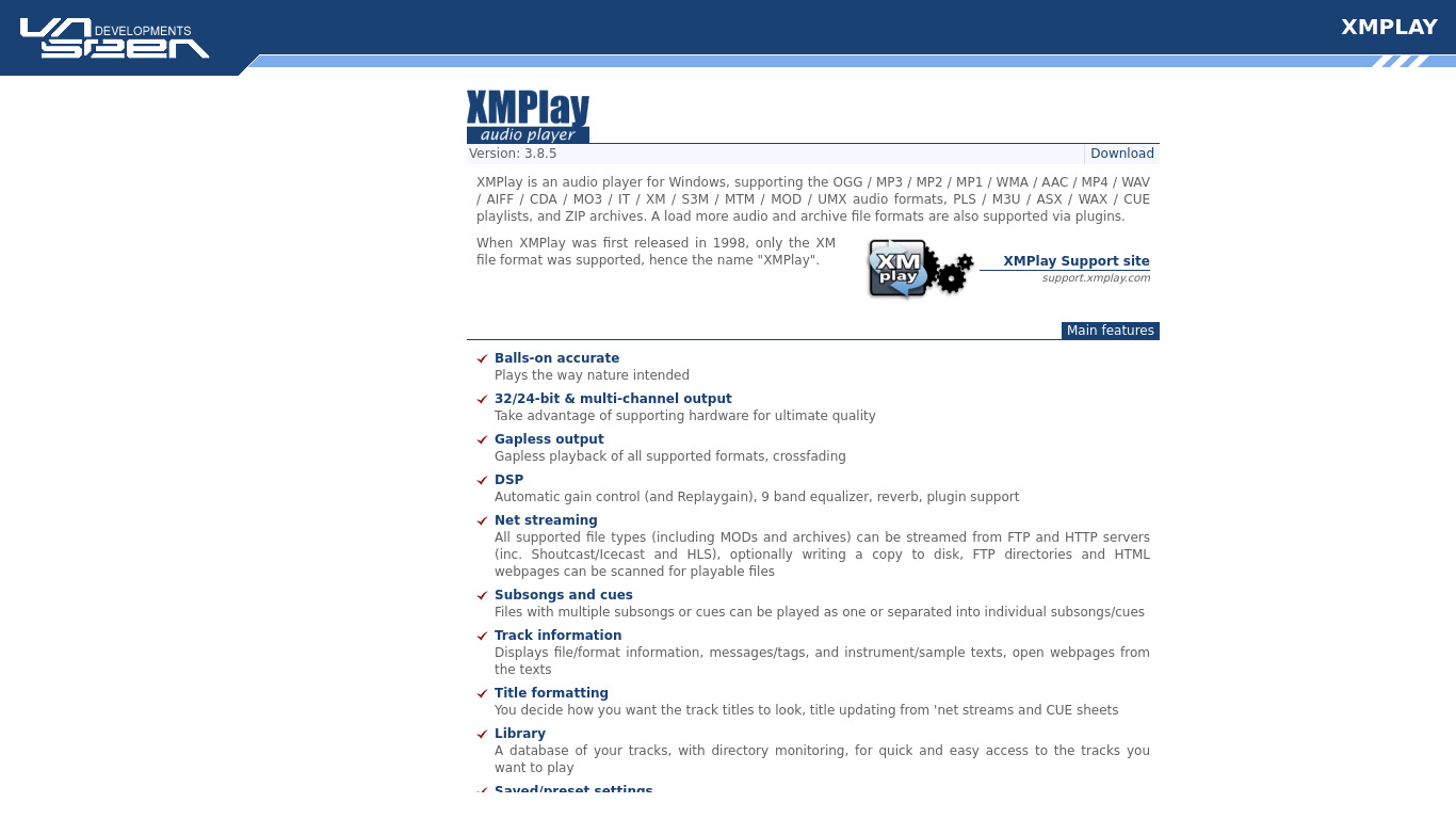 XMPlay Landing page