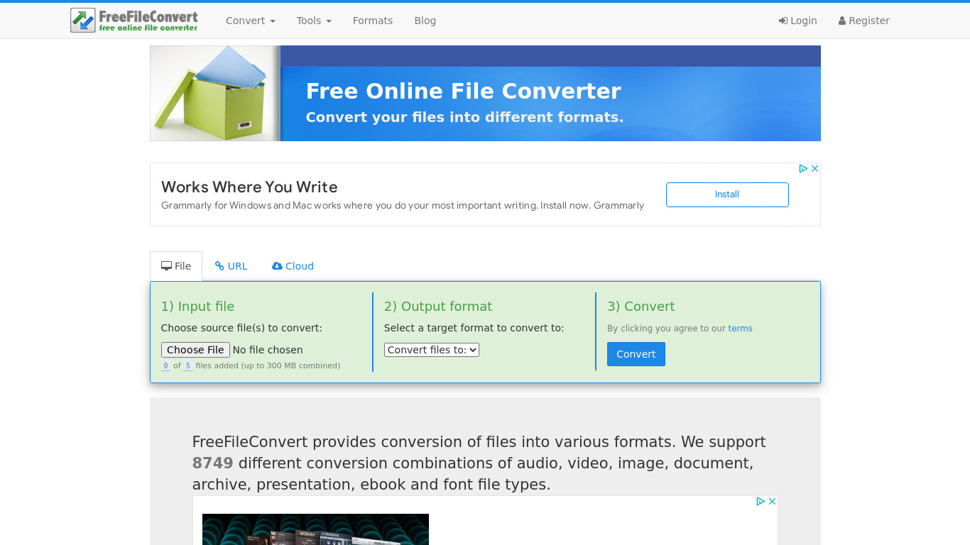 Free File Converter Landing page