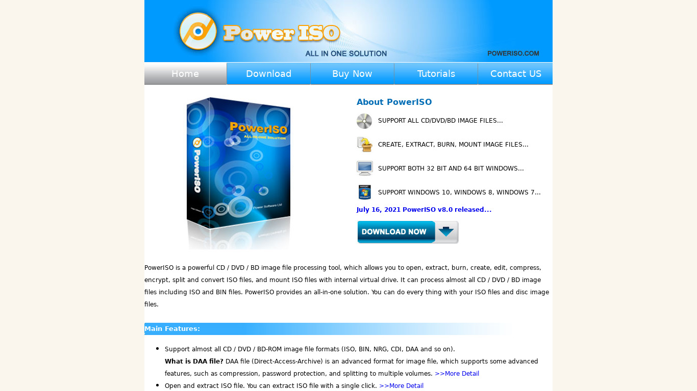 PowerISO Landing page