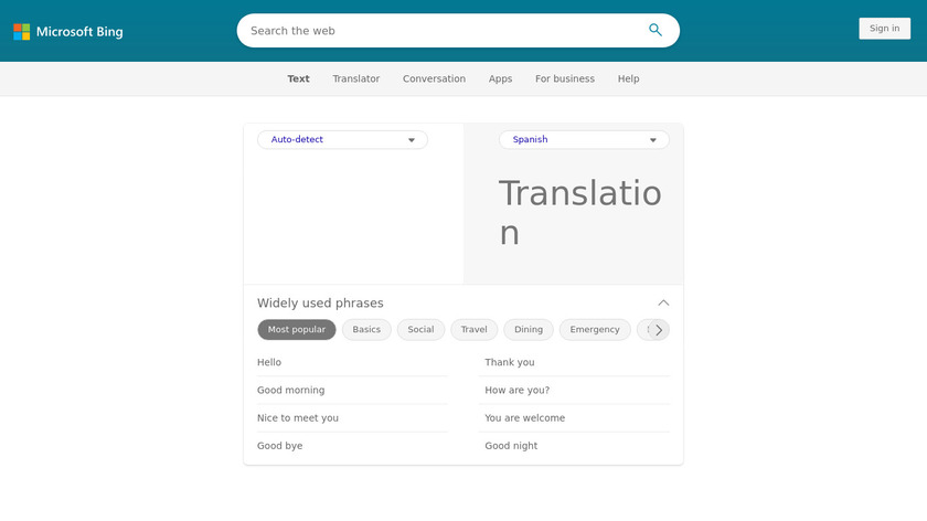 Bing Translator Landing Page
