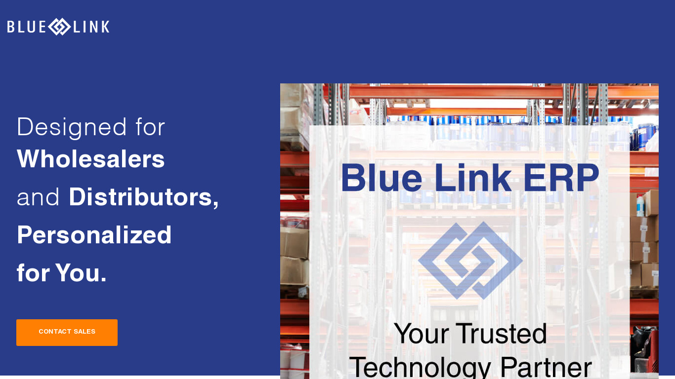 Blue Link ERP Landing page