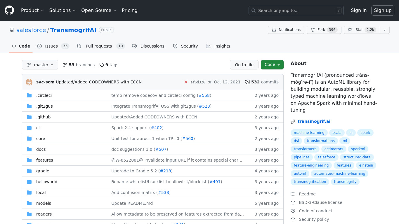 TransmogrifAI Landing page