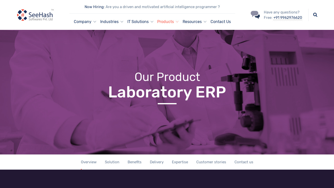 SeeHash Laboratory ERP Landing page