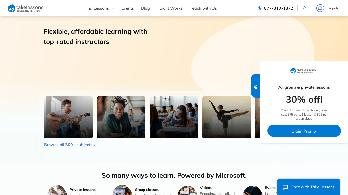 TakeLessons Landing page