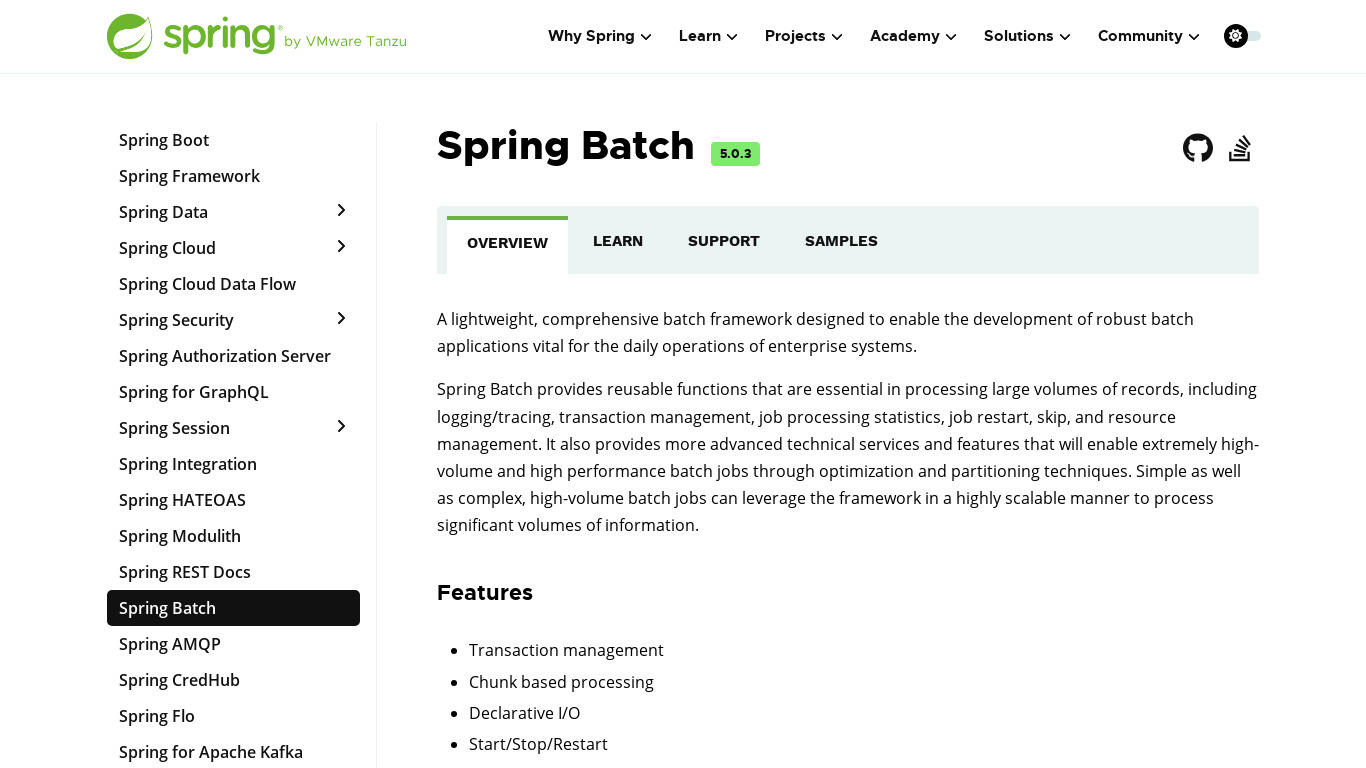 Spring Batch Landing page