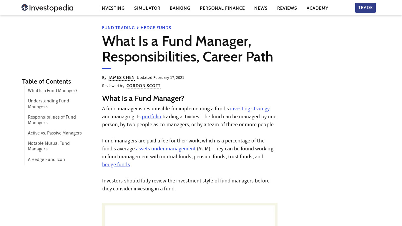 Fund Manager Landing page