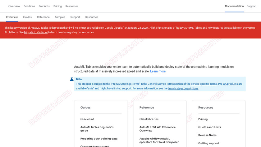 Google AutoML Tables Landing Page