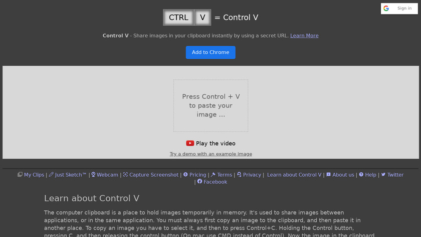 Control V Landing Page