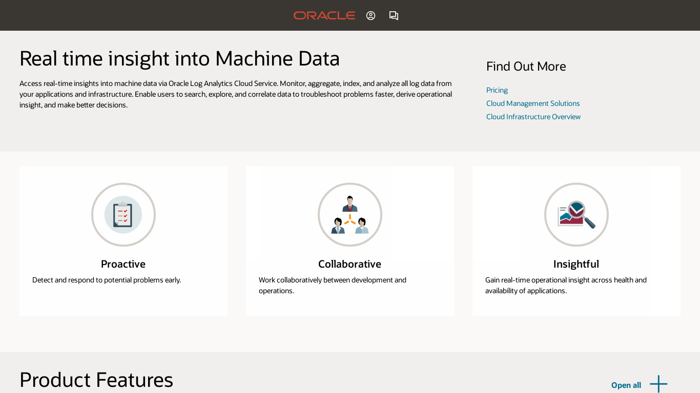 Oracle Log Analytics Cloud Service Landing page