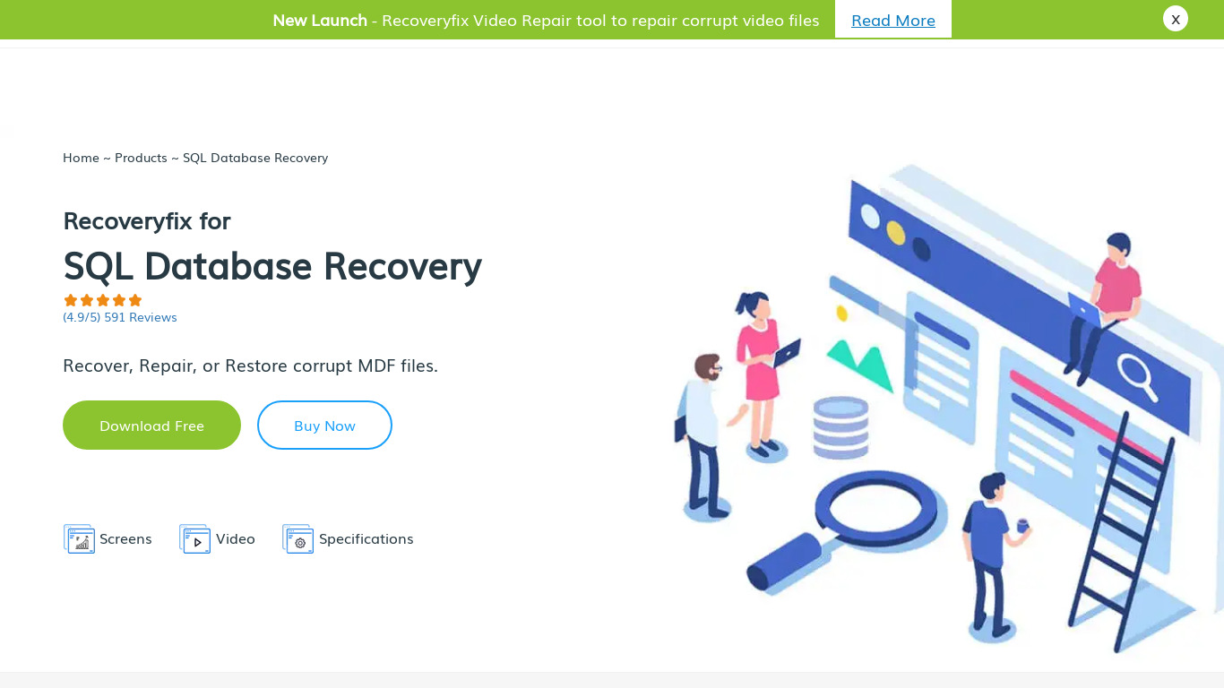 RecoveryFix for SQL Database Landing page